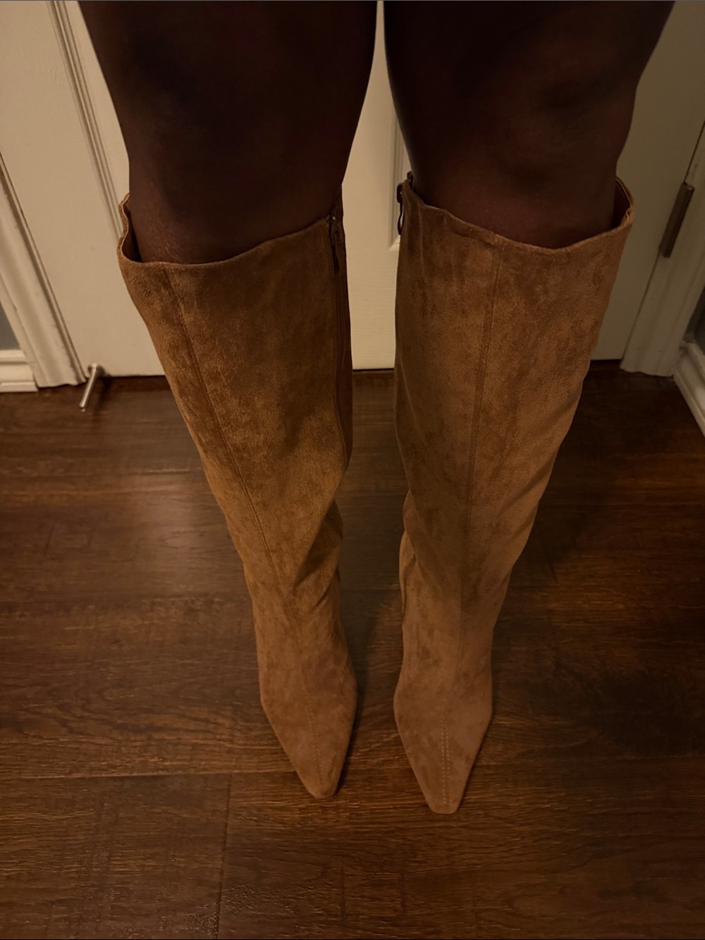 TOP Moda Tall Faux Suede Knee Boots in Cognac Brown - Picture 11 of 11